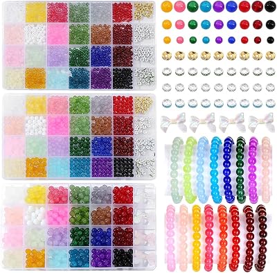 2450pcs Glass Beads for Jewelry Making Kit -24 Colors 4mm6mm8mm Crystal Beads Bracelet Jewelry Making Kit DIY Crafts, 3 Box Round Beads Suitable Kit for Beginners Adults Christmas Holiday Gifts