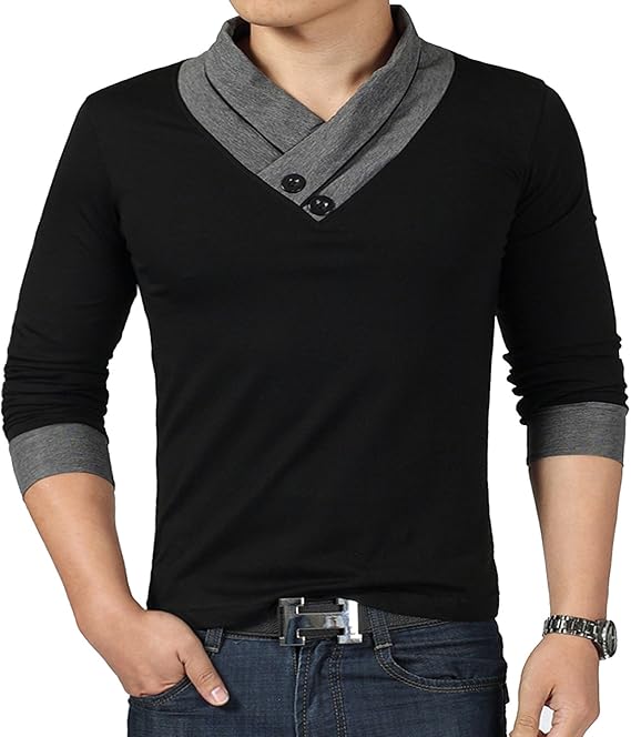 YTD Mens Cotton Casual V-Neck Button Slim Muscle Tops Tee Short Sleeve T-Shirts