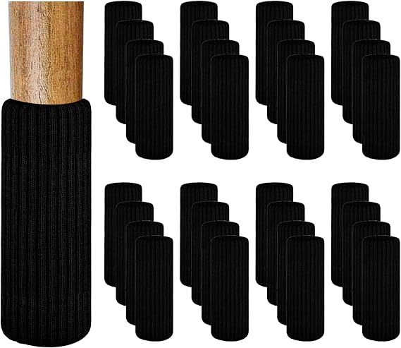 32 PCS Chair Leg Socks, Chair Leg Floor Protectors, Do not Easily Fall Off, Very Easy to Put on, Fits All Leg Shapes, Moving Easily and Reduce Noise (Black, 32pc)