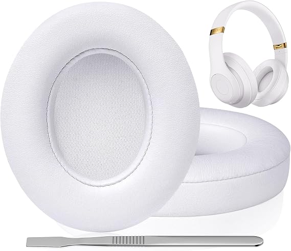 FEYCH Replacement Ear Pads for Beats Studio 3 & Studio 2 Wireless/Wired, Extra Thick Earpads with Pro-Grade Protein Leather and Noise Isolation Memory Foam, Fits Model B0500/B0501/A1914 (White)