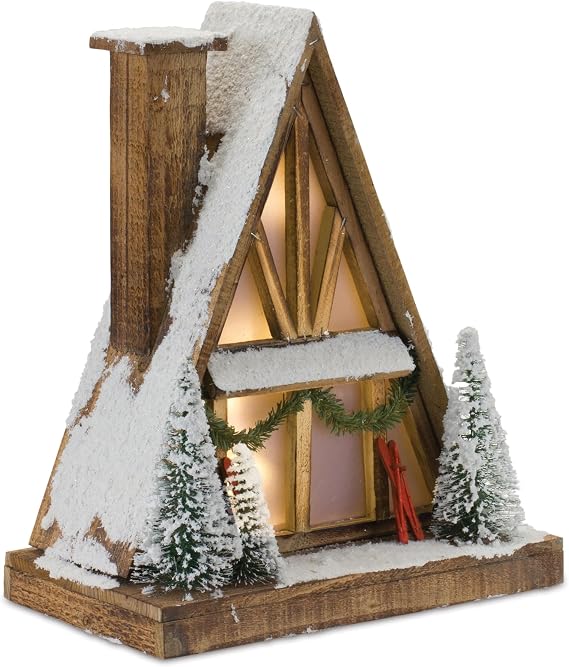 Melrose International Vintage A-Frame Ski Lodge Lighted Display 16.5" H