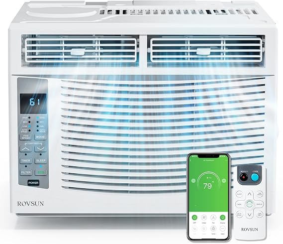 ROVSUN Smart 6000 BTU Window Air Conditioner with WiFi, Energy Saving Window AC Unit with Remote & App Control & Timer Function & Easy Install Kit, for Rooms up to 250 Square Feet, 115V/60Hz, White