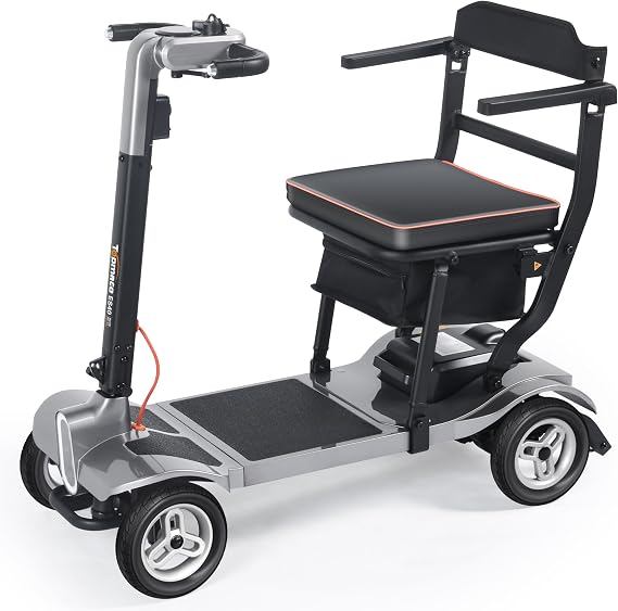 TopMate ES40 Mobility Scooters for Adults Lightweight Collapsible Airline Approved, Foldable Electric Powered Scooter for Seniors with Removable Battery, LED Headlights & Storage Bag - Silver Black