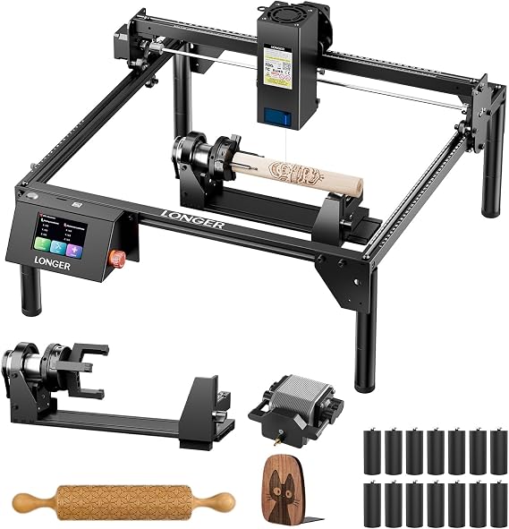 LONGER Ray5 Laser Engraving Machine Set with Air Assist Support Feet & Clamp for Wood Metal & Glass DIY CNC Engraving 20W 400 × 365 mm Working Area