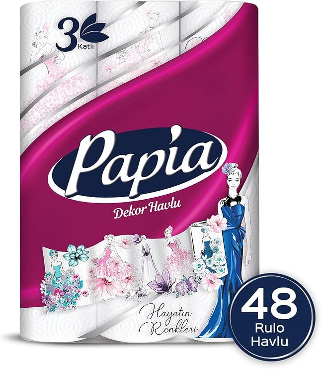 Papia Dekor Kağıt Havlu, 48 Rulo, 3 Katlı
