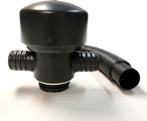 UFO Rain Barrel 4" Mini Docking Diverter with Overflow Hose for Poly Drums (Black)
