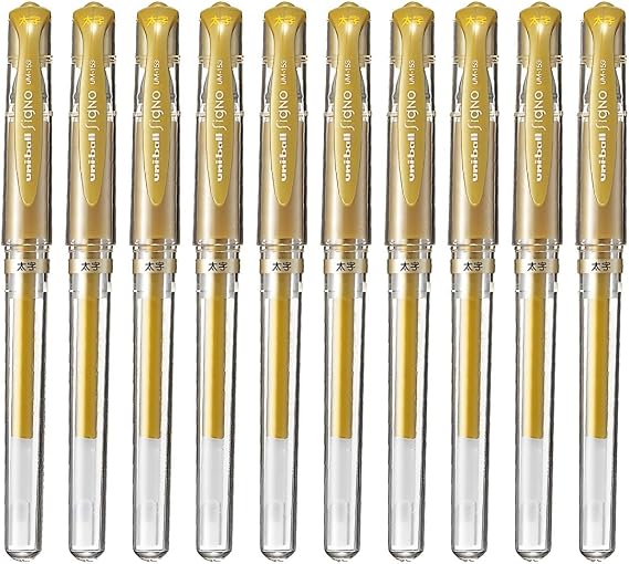 Mitsubishi Pencil Uni Ballpoint Pen, Signo Broad 0.04 inches (1.0 mm), UM-153 Gold [Set of 10] Backed On, UM153.25
