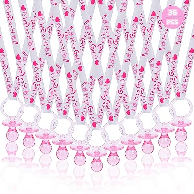 XINHUIDALSQ 36 Baby Shower Pacifiers Necklace, Acrylic Pacifier Necklace for Baby Shower Girls Boys Party Favors CharmGender Reveal Party Table ScatterGame PropsPink