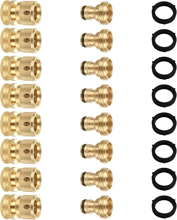 8 Pack Garden Hose Quick Connector, Solid Brass 3/4 Inch Thread Fitting No-Leak Water Hose Female and Male