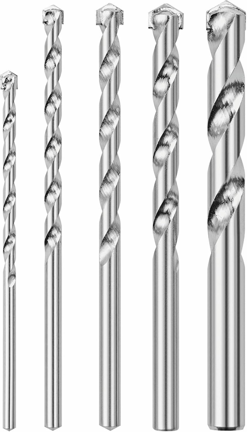 BOSCH BM5005 5-Piece Fast Spiral Rotary Masonry Carbide Tip Bits Assorted Set for Rotary Drilling Applications in Block, Brick, Masonry