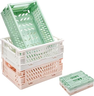 3 Pack Large Plastic Storage Basket for Shelf Organizing, Collapsible Crate Folding Storage Bin for Desk Organizier Stackable Containers for Home Kitchen Classroom Office Bathroom Storage10x6.5x2.7