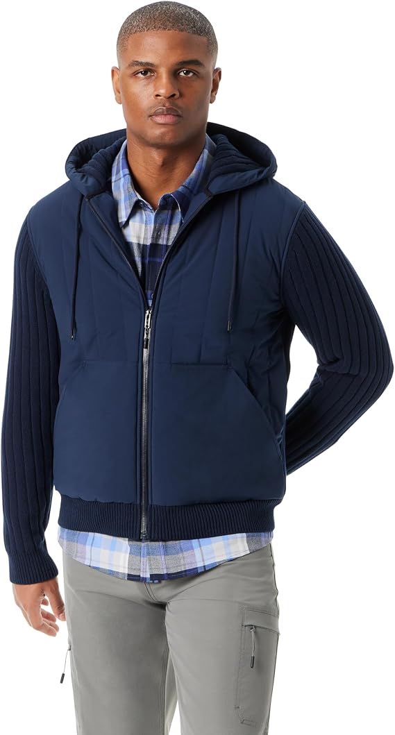 BASS OUTDOOR Men's Full Zipper Front Water Resistant Hooded Sweater With Drawstring and Kangaroo Pockets Standard