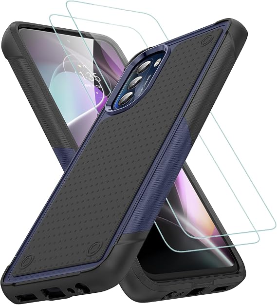Jeylly for Moto G 5G 2022 Case, with 2 Pack Screen Protector, Blue | Dual Layer Hard PC Soft TPU Bumper Heavy Duty Shockproof Protection Cover Case for Moto G 5G 2022