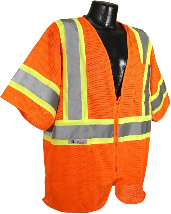 Radians SV22-3ZOM-XL Polyester Mesh Economy Class-3 Safety Vests with Two Tone Trim, X-Large, Orange