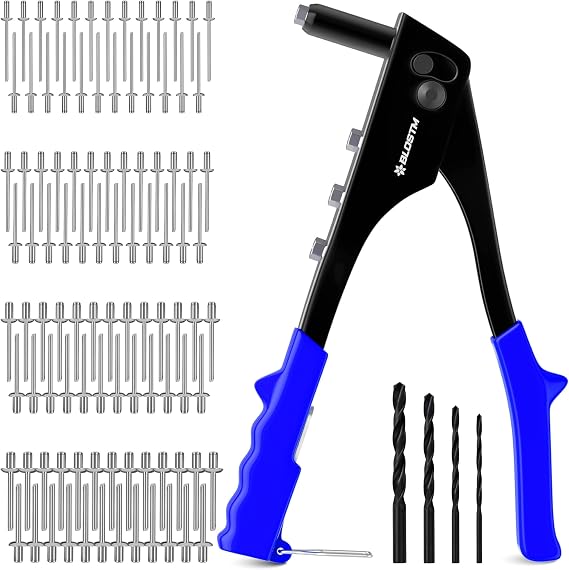 BLOSTM Pop Rivet Gun Kit 100 PCS (Blue) - Pop Rivets in 4 Sizes