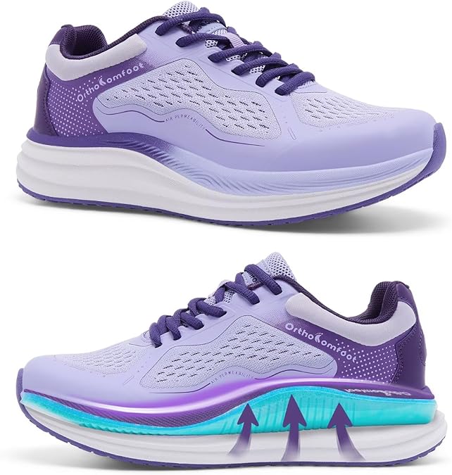 OrthoComfoot Women's Orthopedic Plantar Fasciitis Shoes: Comfortable Arch Support Flat Feet Orthotic Athletic Road Running Sneaker, Casual Breathable Tennis Walking Shoes for Foot Heel and Pain Relief