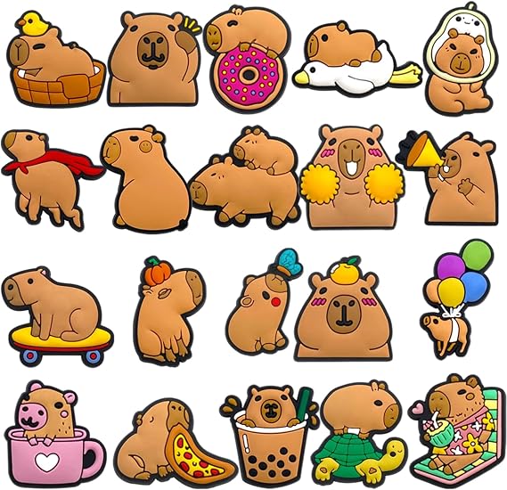 20PCS Capybara Croc Charms Set, Soft Rubber Shoe Croc Accessories for Kids & Adult, Colourful Jibbitz Decor for Sandals & Backpacks, Personality Customisation Gift for Capybara Lovers