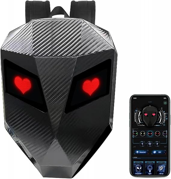 Motorcycle Backpack for Men, Programmable Motorcycle Backpack, Hard Shell LED Backpack, Waterproof Carbon Fiber Textured Digital Backpack for Travel Motorcycle