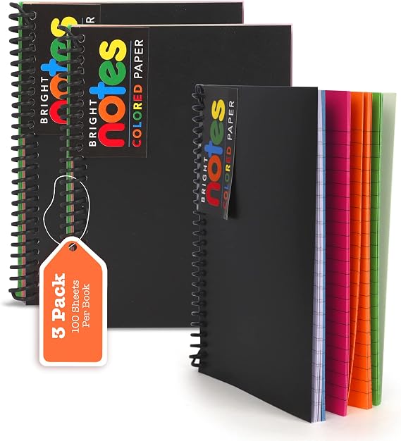 Spiral Notebook, 5x7 Inch Notebooks - Wirebound College Ruled Note Books, Bright Neon Colored Lined Paper, Perforated Notepad Memo Books - Durable Poly Cover, Journaling Notebook - 100 Sheets - 3 Pack