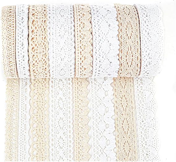 IDONGCAI Cotton Lace Trim Assortment,40yards Vintage Crochet Lace Ribbon Bundle for Sewing & Crafts, Boho Shabby Chic Fabric Trim Set for DIY, Gift Wrapping, Wedding Decor