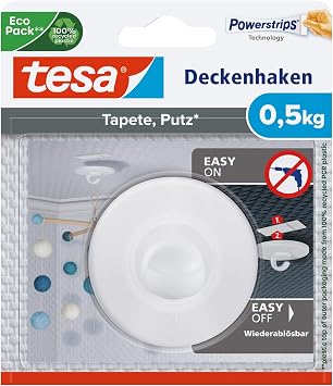 Tesa Ceiling Hook for Wallpaper and Plaster Holds up to 500 Grams, 77781-00000-00