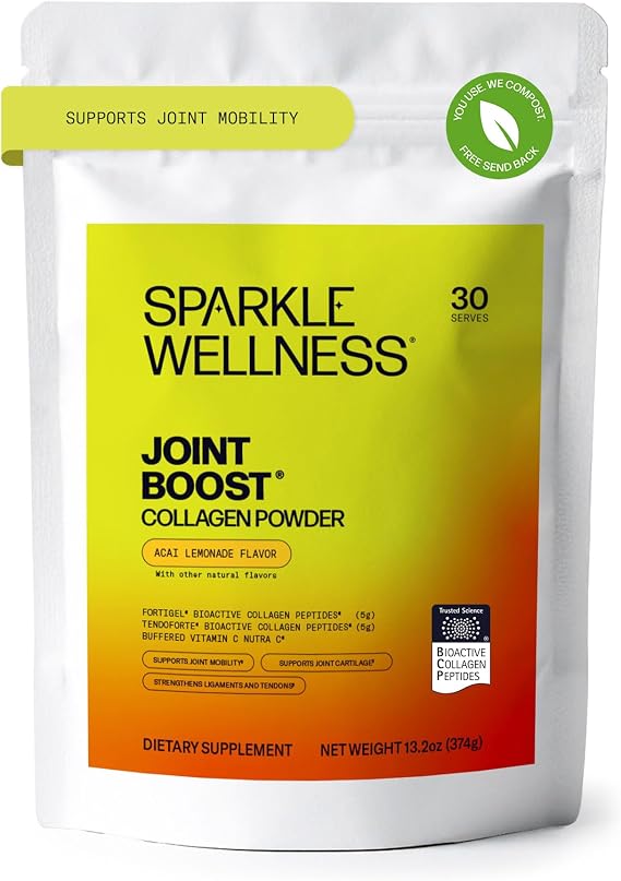 Sparkle Wellness Joint Boost FORTIGEL TENDOFORTE Collagen (Acai Lemonade) | 30 Serves, Joint Support Supplement, Collagen Peptides for Tendon & Ligament Health, Vitamin C