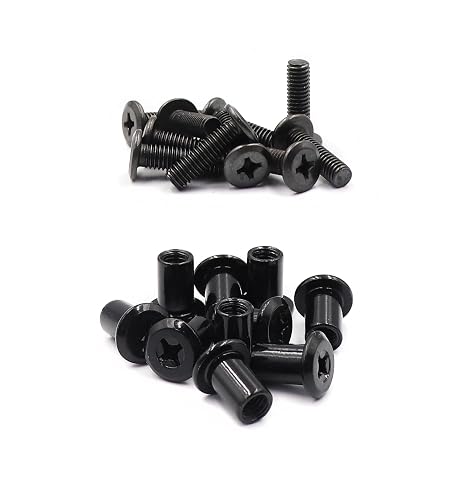 10-Pack M6 16mm Black Rivet Phillips Connecting Bolts Dowel Cap Nuts Sets for Furniture Beds Cupboard