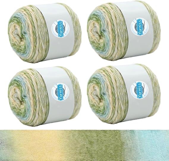 Yarniss Gradient Cake Yarn for Crocheting,Vibrant Cake Yarns 4 100g(3.52 oz),Soft Rainbw Cotton Yarn for Knitting-Green Gradient