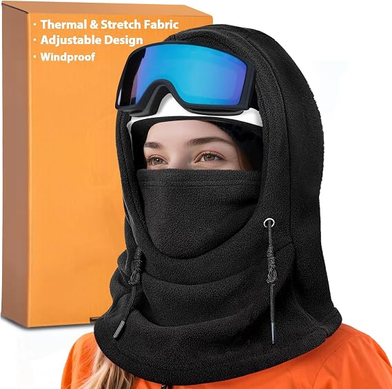 Balaclava Windproof 3 in 1 Ski Mask for Women Men, Adjustable Winter Full Face Mask with Helmet-Compatible & Hair-Friendly Design for Cold Weather, Thermal Fleece Head Cover Hooded Scarf Neck Warmer