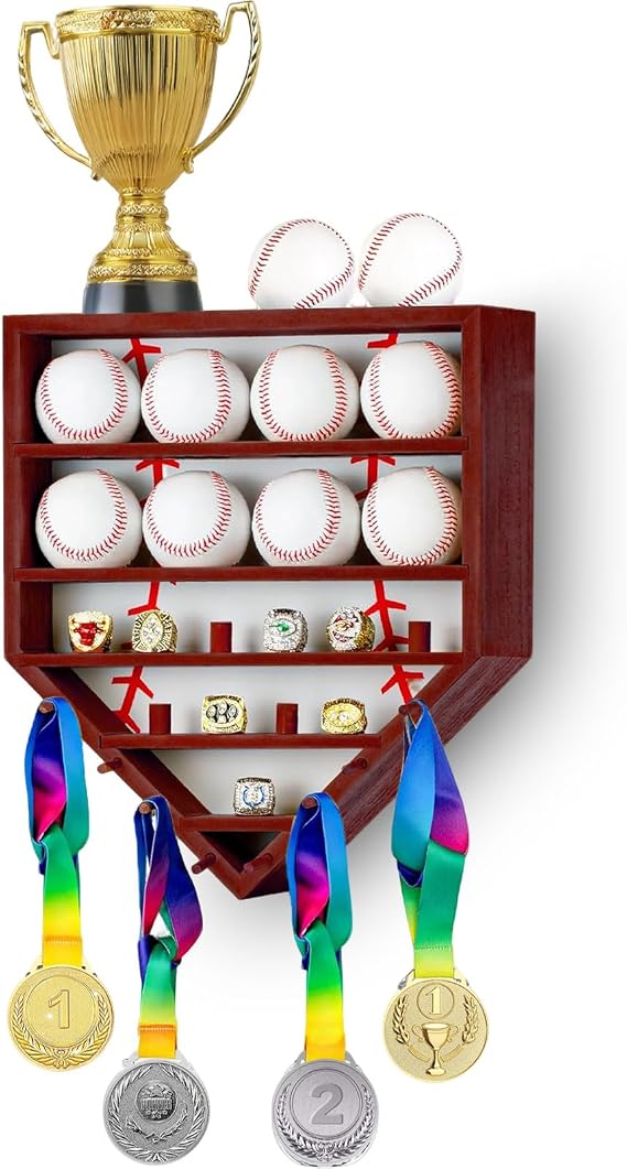 Baseball Display Case with Ring Holder Soild Wood