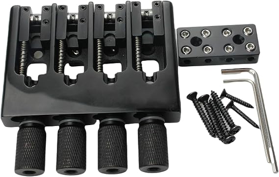 Guyker 4 String Headless Bass Bridge and Bridge String Lock, Slightly Adjustable String Spacing Base CNC Processing, WB004, Black
