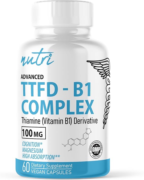Nature's Fusions TTFD Thiamine B1 Supplement - 100mg 60 Servings - with 8mg Magnesium - No Toxic Fillers - TTFD Thiamine Tetrahydrofurfuryl Disulfide - Third Party Lab Tested - Nutri Supplements