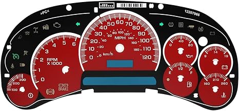 Auto Electronix Red Custom Gauge Face Overlay 2003-2005 Replacement for Cadillac Escalade & Hummer Gasoline Instrument Cluster Speedometer | 7 Gauges | Overlay Only