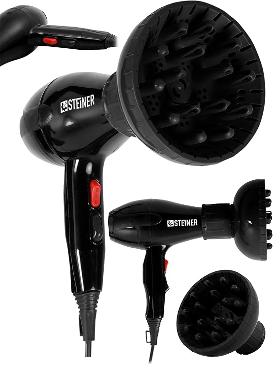 Steiner German 3800 Watt Professional Hair Dryer AC Motor Blow Dryer + Diffuser Head + 2 Pieces Flat Head