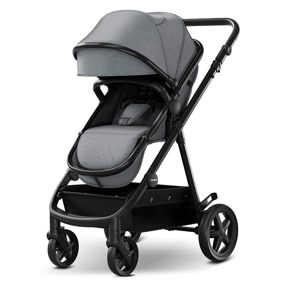 Mompush Meteor2 Baby Stroller Bassinet Stroller, Car Seat Adapter Included | Reversible Seat Newborn to Toddler UPF 50+ Canopy All-Terrain Wheels Compact Fold Cup Holder Foot Cover Car Seat Adapter