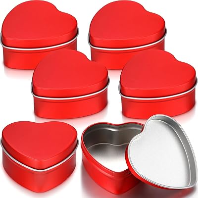 Vesici 6 Pcs Heart Shaped Candle Tin Valentine Sealed Empty Candle Jar Container Metal Can Box with Lids for Mothers Day WeddingRed,2 oz