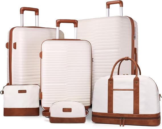 Travel Luggage Sets 6 Piece with Spinner Wheels and TSA Lock, Lightweight ABS Hard Shell Carry On Suitcase Set with 360 Double Wheels for Traveling Women (20"/24"/28")