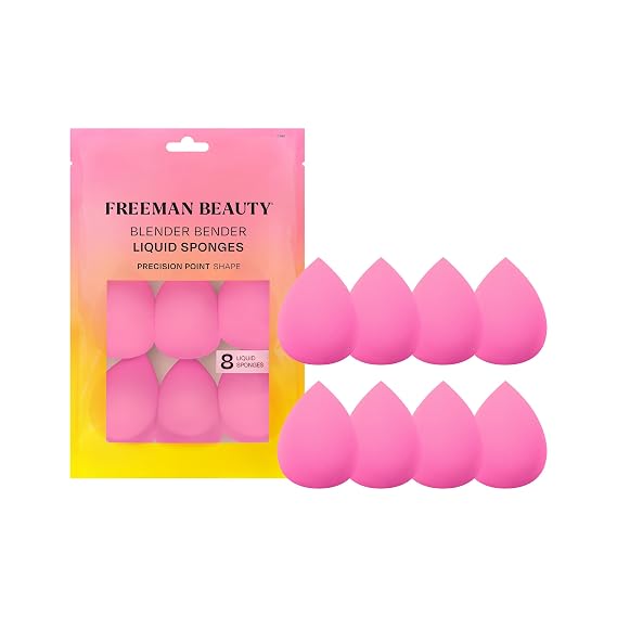 Freeman Blender Bender Makeup Sponge 8 Count Set, For Liquid & Cream Foundation, Precision Makeup Blending Sponges, For Natural, Buildable Coverage, Vegan, Cruelty-Free, Latex-Free, Pink Sponge