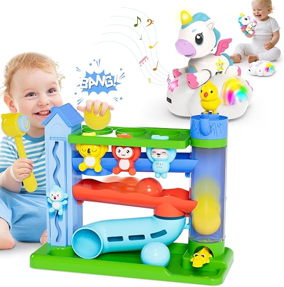 Toddler Musical Toys for 1+ Years Old Girls,Baby Crawling Toy with Light-up for 1+ Year Old Girl Boy,Infant Tummy Time Sensory Development Toys with ABC/123 Modes,Birthday Gift 1 Year Old Boys & Girls
