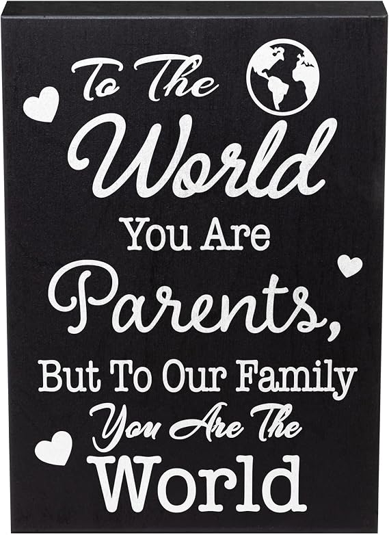 JennyGems Parent Gifts for Anniversary, To the World You Are Parents Wooden Sign, Gift for Parents, Mom and Dad, Shelf Decor and Wall Hanging