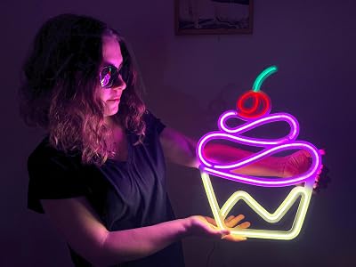 Cupcake Neon Sign - LED Neon Metal Wall Art for Bakery, Kitchen, or Dessert Shop Decor - Aesthetic Pastry-Themed LED Light Decoration Without Remote Control