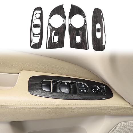 Window Lift Switch Cover Compatible with Nissan Pathfinder 2013-2018, Car Door Window Glass Lift Button Panel Trim Cover Decoration Accessories (Black Wood Grain)