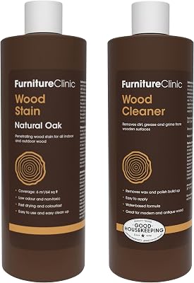 Furniture Clinic 17 oz Natural Oak Wood Stain  500ml Wood Cleaner | Water Based | Fast Drying, Low Odor, Non-Toxic | for Indoor & Outdoor Furniture and More