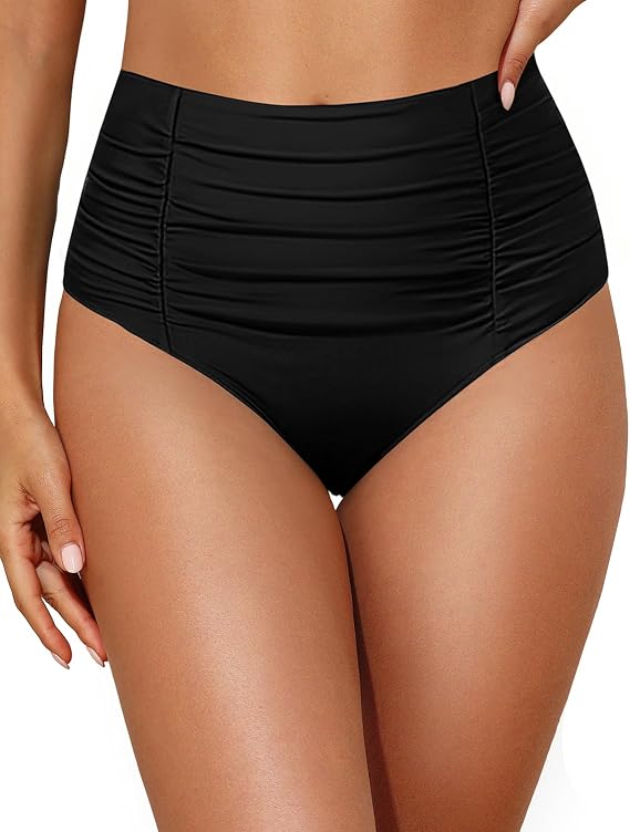 Holipick Women's High Waisted Bikini Bottom | Ruched tummy control design for beach, pool, and vacation wear