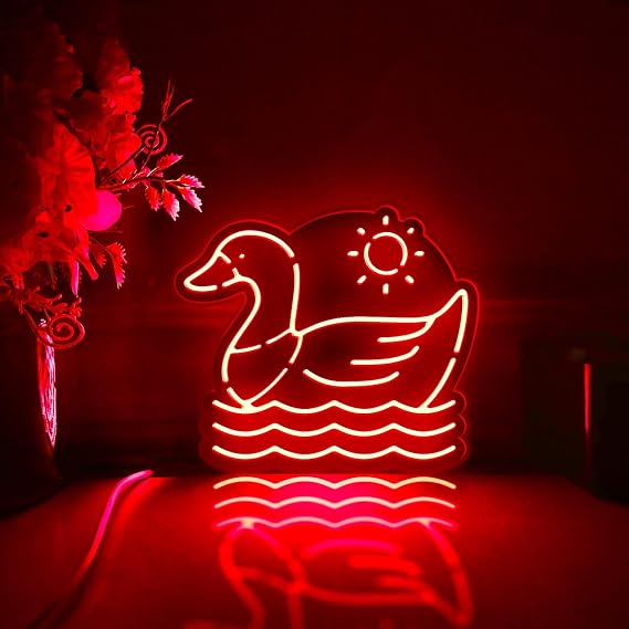 Swimming Duck Led Light Box, Poultry Wall Art Decor, Desktop Decorations, Bedroom Decor (RGB Light, Small Size)