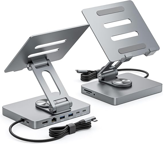 iPad Pro USB C Hub, Adapter for iPad Pro M4 M2 M1 13 12.9 11 Inch iPad Air Docking Station Foldable with 4K 60Hz HDMI, PD Charging, SD/TF Card Reader, 3 USB 3.0, 3.5 mm Audio, iPad Dock stand