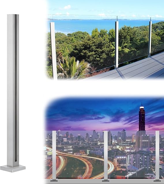 Balustrade Posts Balustrade Posts Indoor Outdoor Deck Railing Kit for Glass/Plastic/Wood/PVC Panel 10/12mm, Silver Stainless Steel Platform Glass Railing Post with Fittings (End Post H 85cm(33.5"))