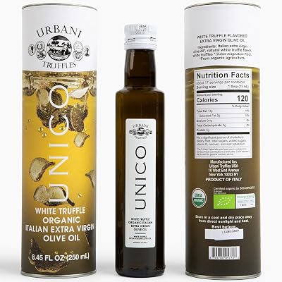 Urbani Truffles Unico White Truffle Oil 8.4 Fl Oz, Made wExtra Virgin Olive Oil & Real Truffle Pieces, Italian Gourmet Flavored Oils for Cooking Pasta, Salads, Pizza, Fish, Meat, All-Natural & Vegan