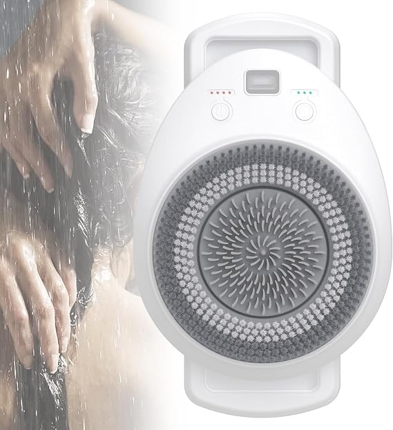 Wall Mounted Back Scrubber, Shower Back Scrubber Wall Mounted, 7in Brush Head, 360 Automatic Rotating, 3-Speed Adjustment, for Deep Cleansing & Back Massage