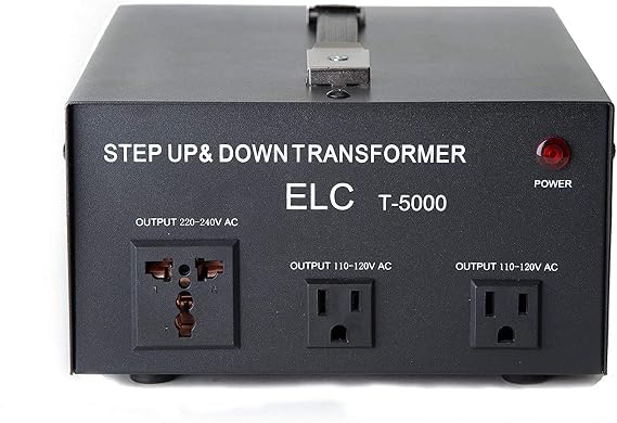 ELC T-5000+ 5000-Watt Voltage Converter Transformer - Step Up/Down - 110V/220V - Circuit Breaker Protection Heavy Duty